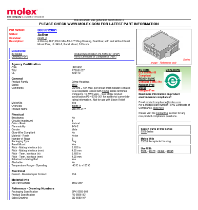 5559-08P Datasheet PDF Molex Connectors