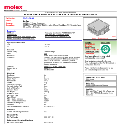 0039013089 Datasheet PDF Molex Connectors