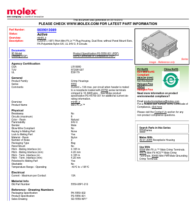 39-01-3089 Datasheet PDF Molex Connectors