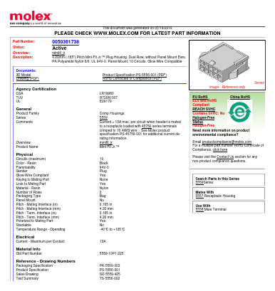 50-36-1738 Datasheet PDF Molex Connectors