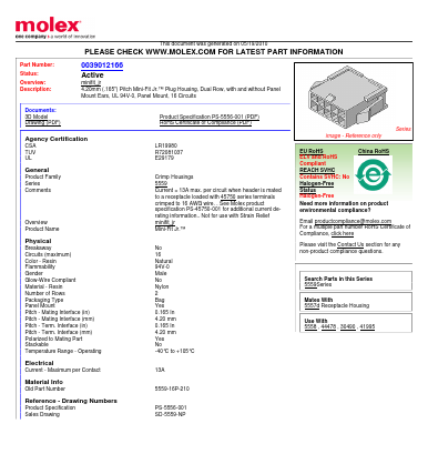 39-01-2166 Datasheet PDF Molex Connectors