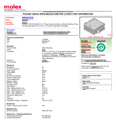 0050361676 Datasheet PDF Molex Connectors