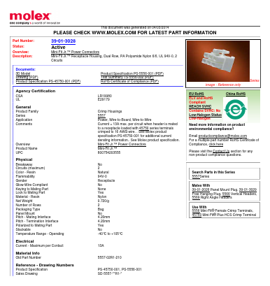 0039013028 Datasheet PDF Molex Connectors