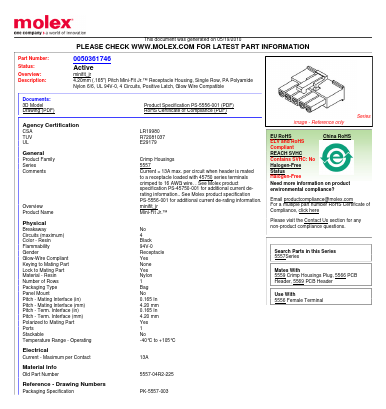 50-36-1746 Datasheet PDF Molex Connectors