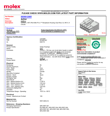 0039012065 Datasheet PDF Molex Connectors