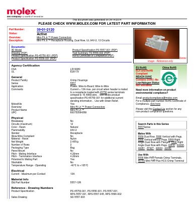 39-01-2120 Datasheet PDF Molex Connectors