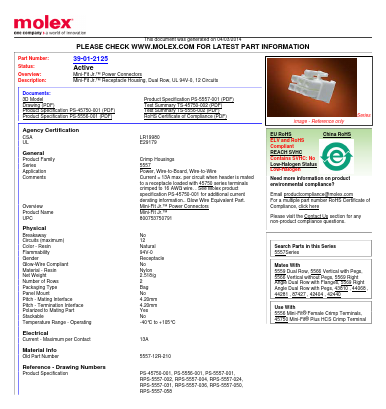 0039012125 Datasheet PDF Molex Connectors