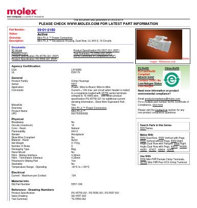 0039012160 Datasheet PDF Molex Connectors