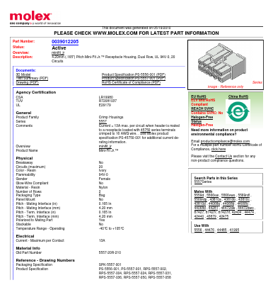 5557-20R-210 Datasheet PDF Molex Connectors