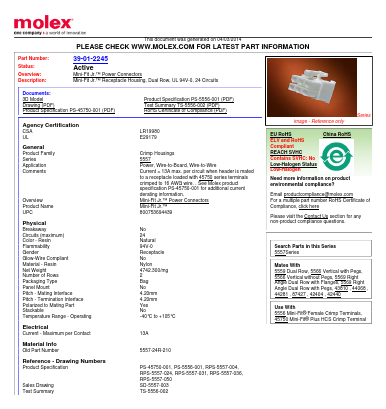 0039012245 Datasheet PDF Molex Connectors