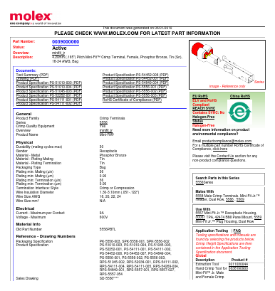 0039000060 Datasheet PDF Molex Connectors