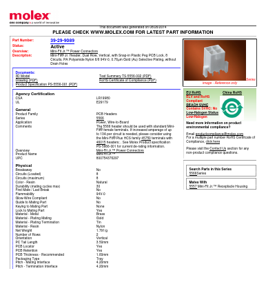 5566-08A2GS-210 Datasheet PDF Molex Connectors