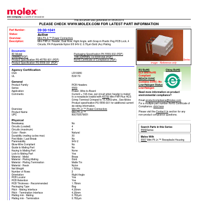 0039301041 Datasheet PDF Molex Connectors