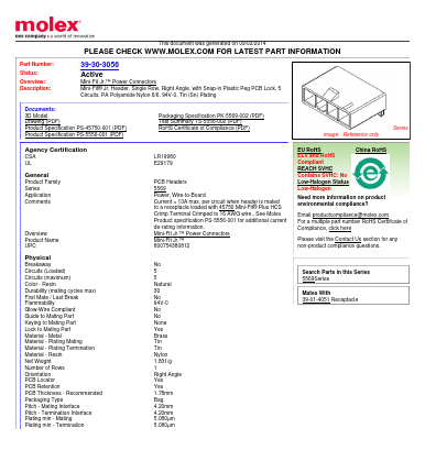 39-30-3056 Datasheet PDF Molex Connectors
