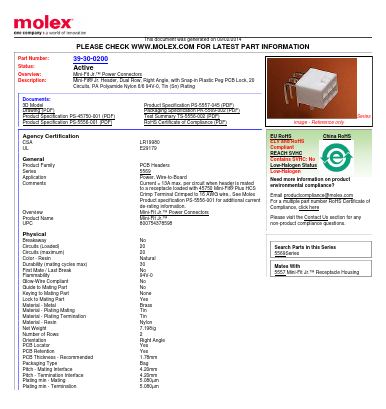 39-30-0200 Datasheet PDF Molex Connectors