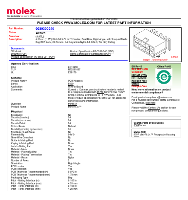 0039300240 Datasheet PDF Molex Connectors