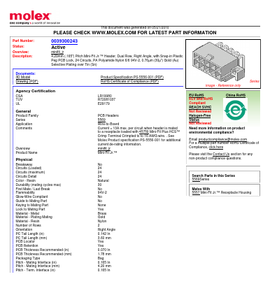 39-30-0243 Datasheet PDF Molex Connectors