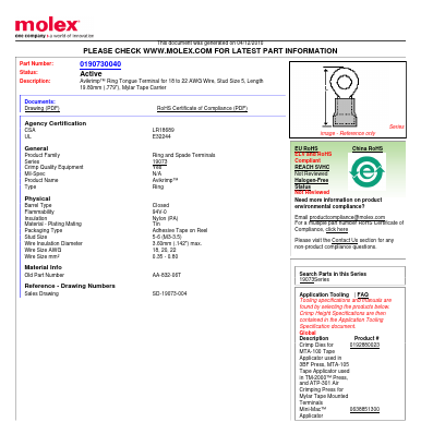 0190730040 Datasheet PDF Molex Connectors