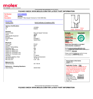 0191290053 Datasheet PDF Molex Connectors