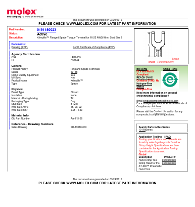 0191180023 Datasheet PDF Molex Connectors
