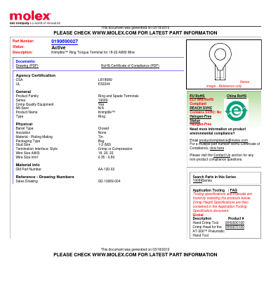 0190690027 Datasheet PDF Molex Connectors