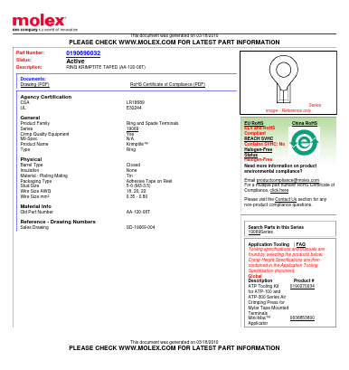 0190690032 Datasheet PDF Molex Connectors