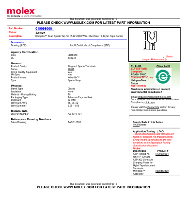 0190980081 Datasheet PDF Molex Connectors