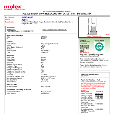 0191310047 Datasheet PDF Molex Connectors