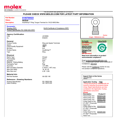 0190700023 Datasheet PDF Molex Connectors