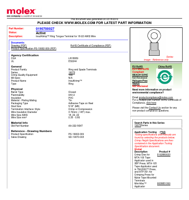 0190700027 Datasheet PDF Molex Connectors