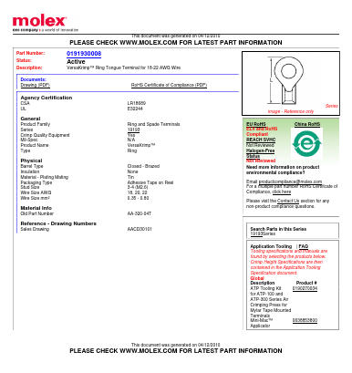 0191930008 Datasheet PDF Molex Connectors