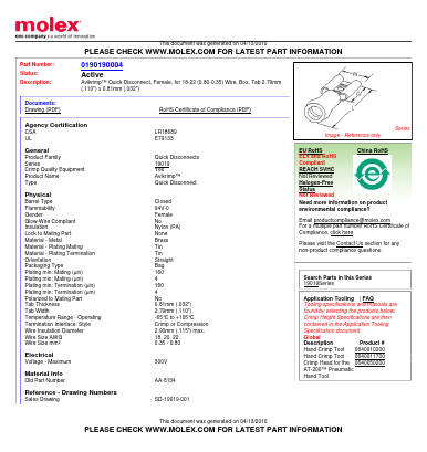 AA-8134 Datasheet PDF Molex Connectors