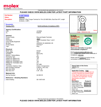 0190730032 Datasheet PDF Molex Connectors