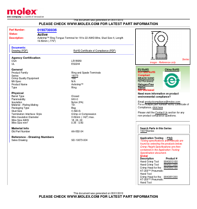 0190730036 Datasheet PDF Molex Connectors