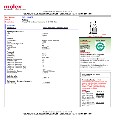 0191150007 Datasheet PDF Molex Connectors