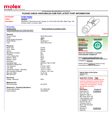 AA-2190T Datasheet PDF Molex Connectors