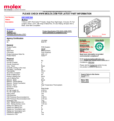 43160-5304 Datasheet PDF Molex Connectors