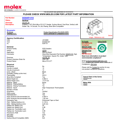 43045-1418 Datasheet PDF Molex Connectors