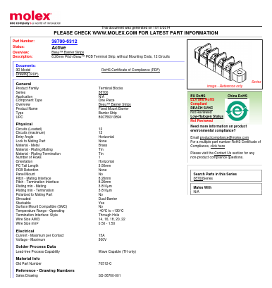 38700-6312 Datasheet PDF Molex Connectors