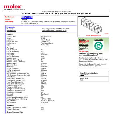 72525-C-50 Datasheet PDF Molex Connectors