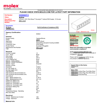 901613 Datasheet PDF Molex Connectors