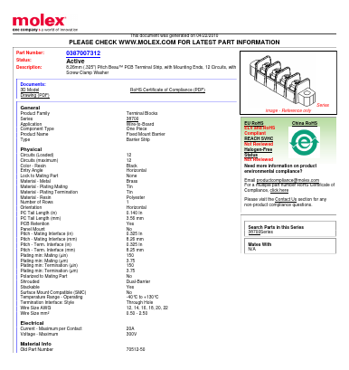 0387007312 Datasheet PDF Molex Connectors
