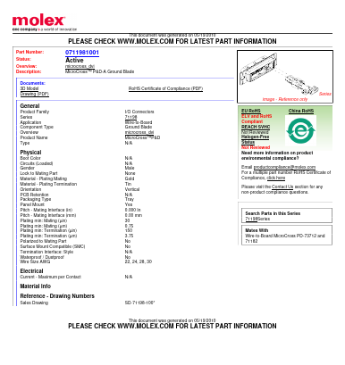 0711981001 Datasheet PDF Molex Connectors