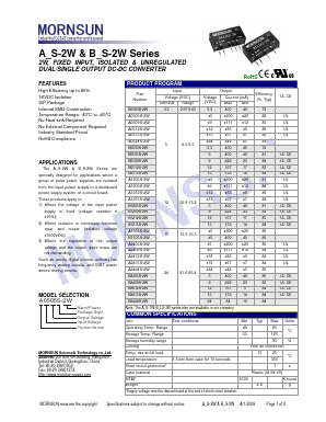 A0509S-2W Datasheet PDF MORNSUN Science& Technology Ltd.