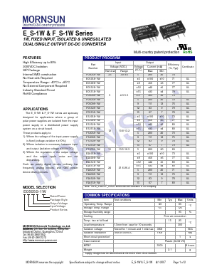 F0305S-1W Datasheet PDF MORNSUN Science& Technology Ltd.