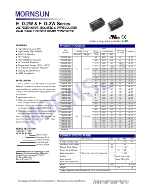 F1205D-2W Datasheet PDF MORNSUN Science& Technology Ltd.