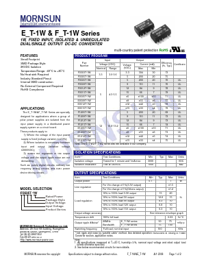 E0505T-1W Datasheet PDF MORNSUN Science& Technology Ltd.