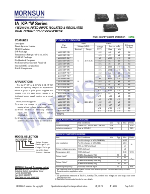IA2415KP-1W Datasheet PDF MORNSUN Science& Technology Ltd.