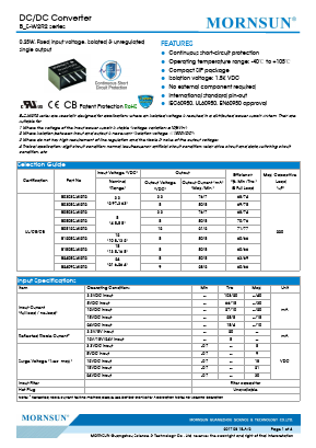 B0303S-W2R2 Datasheet PDF MORNSUN Science& Technology Ltd.