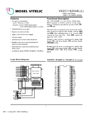 V62C1162048LL Datasheet PDF Mosel Vitelic, Corp